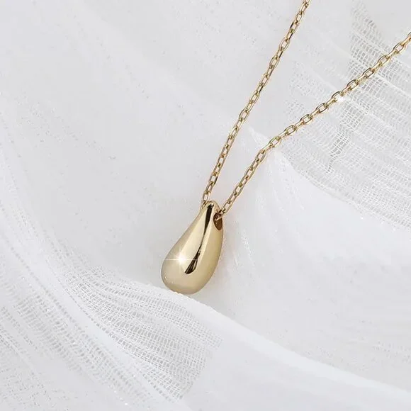 Sterling Silver Water Drop Pear Shape Dainty Delicate Pendant Necklace - Picture 6 of 6